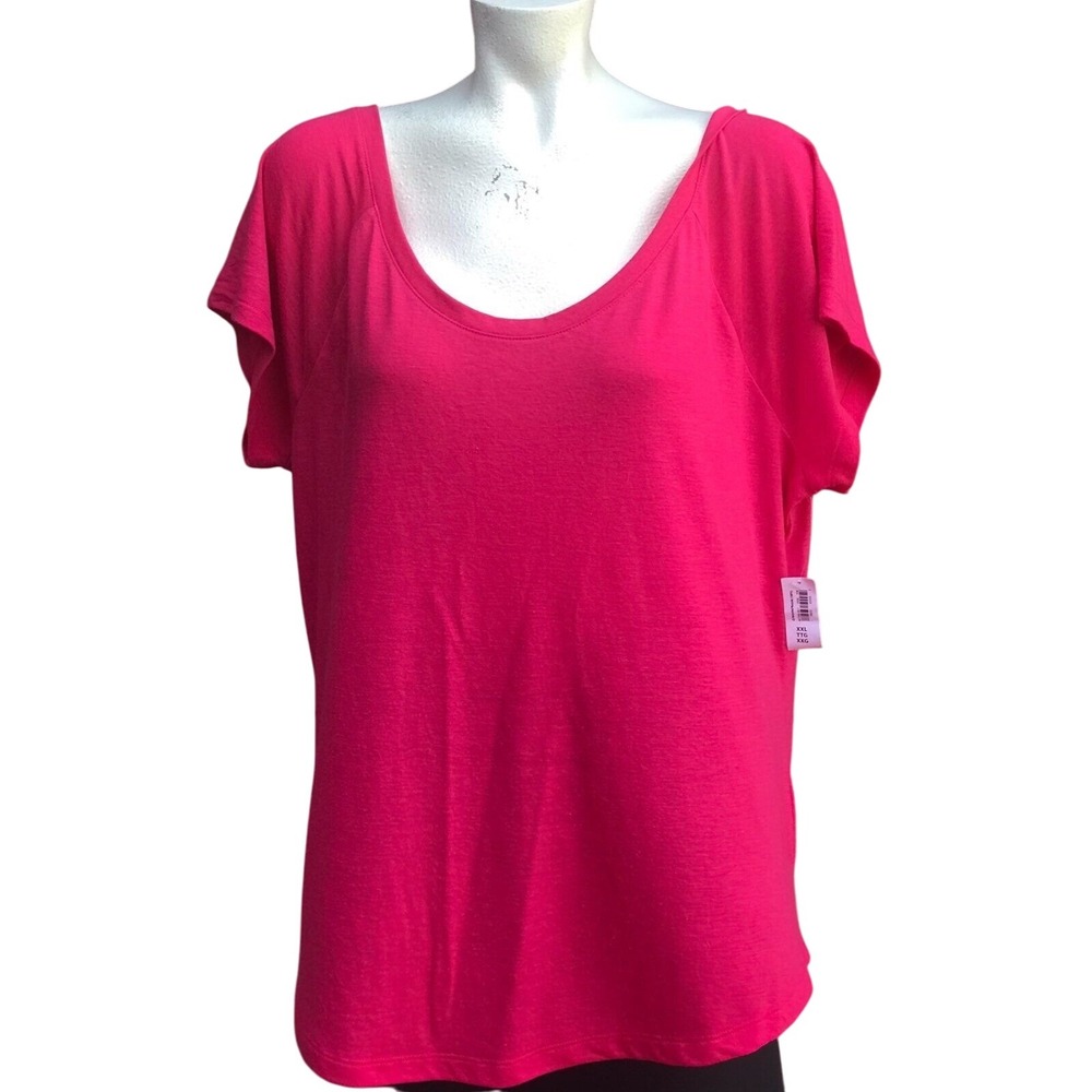 Hot Pink Scoop Neck Short Sleeve Top‎ Casual Everyday Comfortable